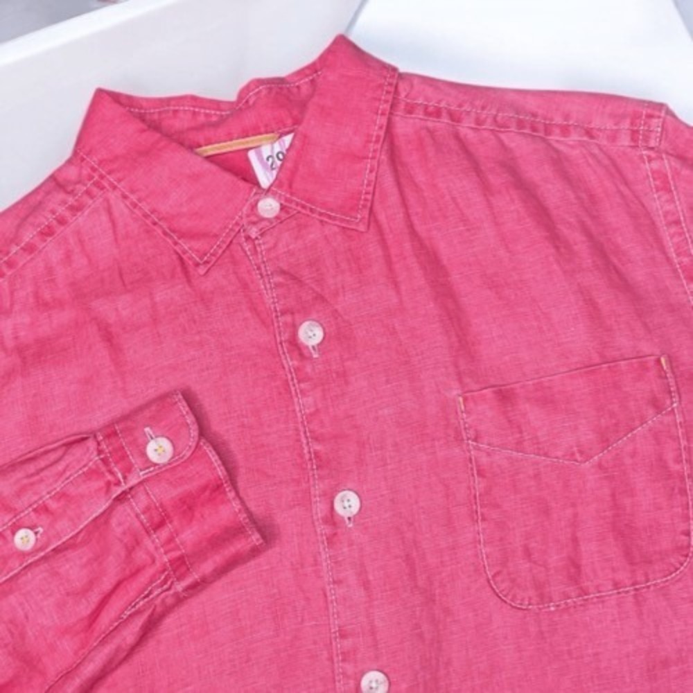 Tommy Bahama Relax Coral Pink Long Sleeve Button Up Shirt Men SP 100% Linen